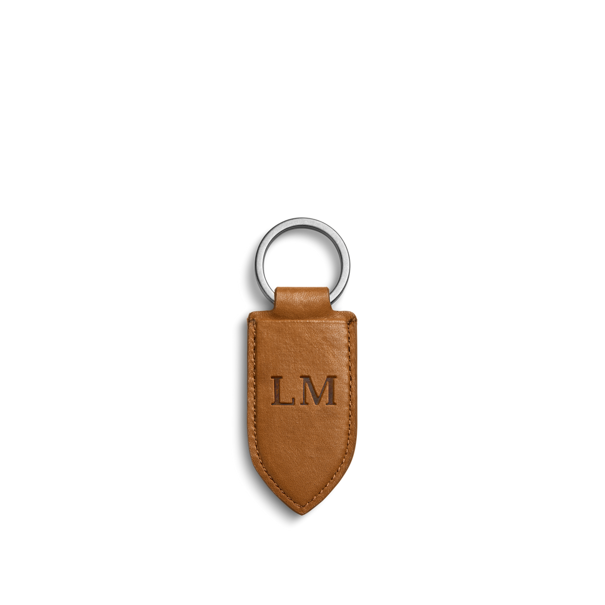 Leather Monogram Key Fob - Tan