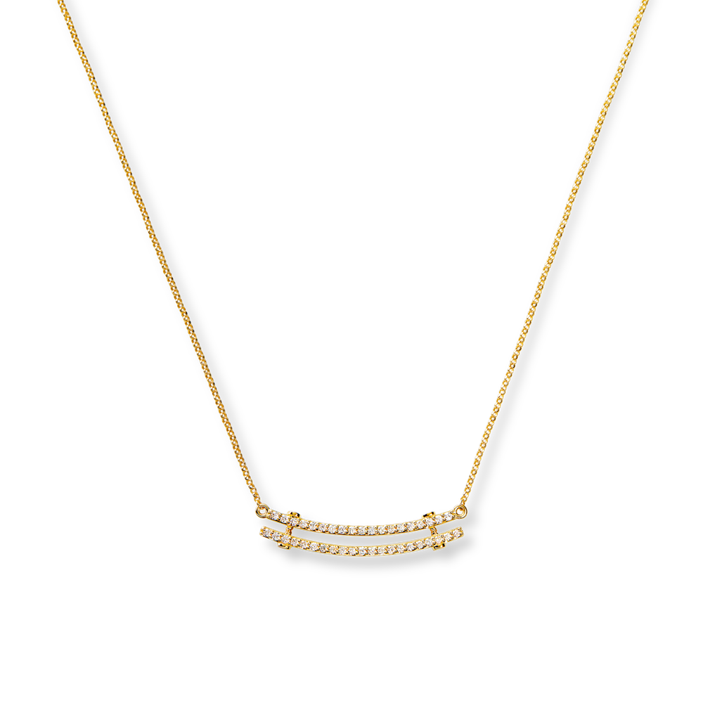Diamond Pave Rivet Double Row Necklace - Yellow Gold