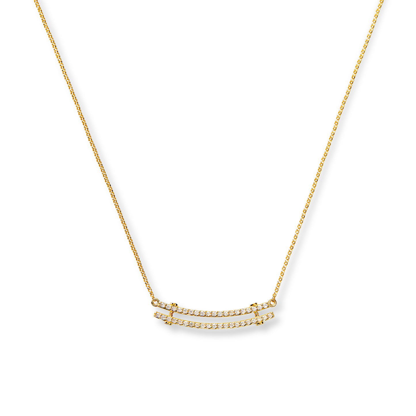 Diamond Pave Rivet Double Row Necklace - Yellow Gold