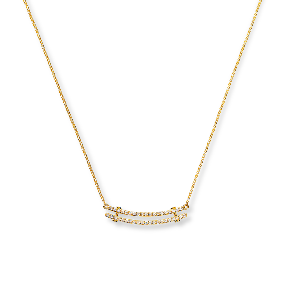 Diamond Pave Rivet Double Row Necklace - Yellow Gold