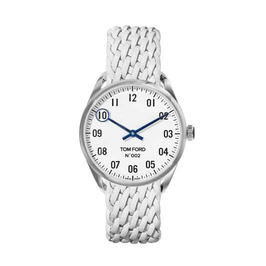 Tom Ford Watch: Wht Dial, 38mm, PoSS, Wht Leather Braid - White
