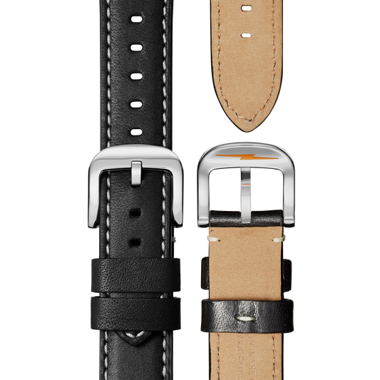 24mm Black Leather Watch Strap  - Black