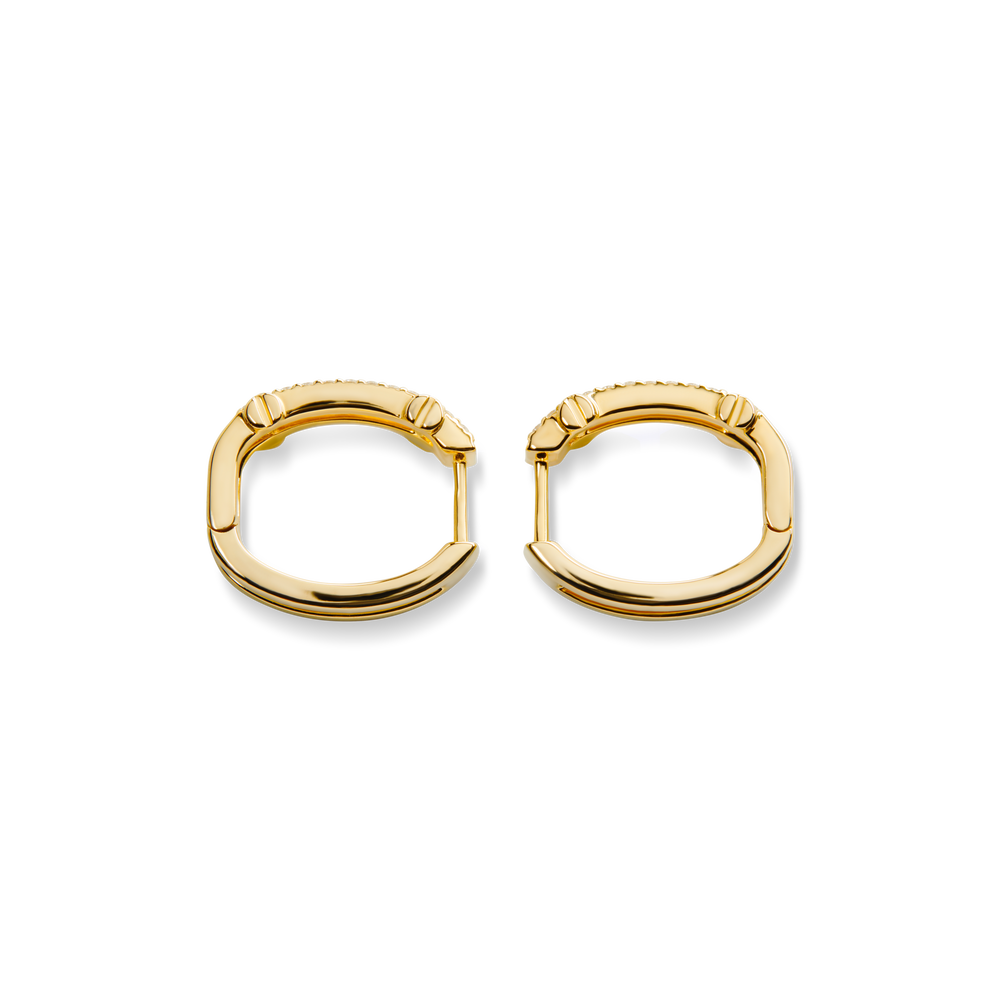 Diamond Pave Rivet Double Row Hoop Earrings - Yellow Gold