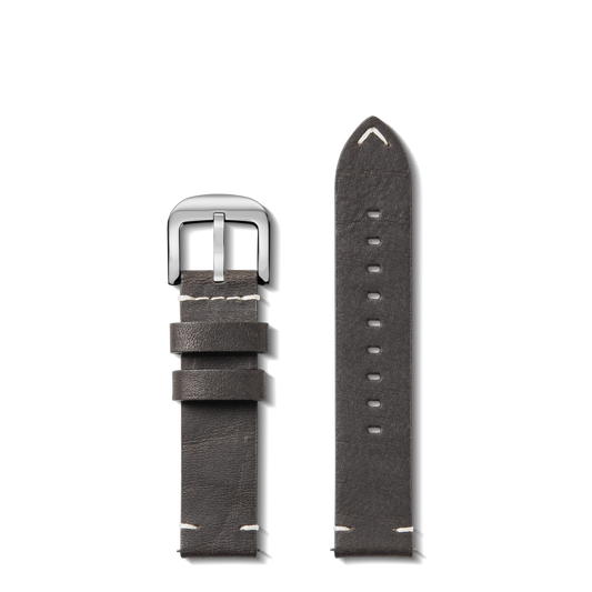 20mm Black Leather Watch Strap - Black