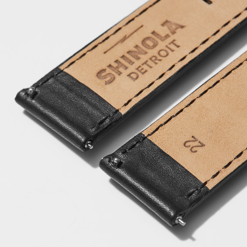 22mm Black Perforated Leather Watch Strap - Black