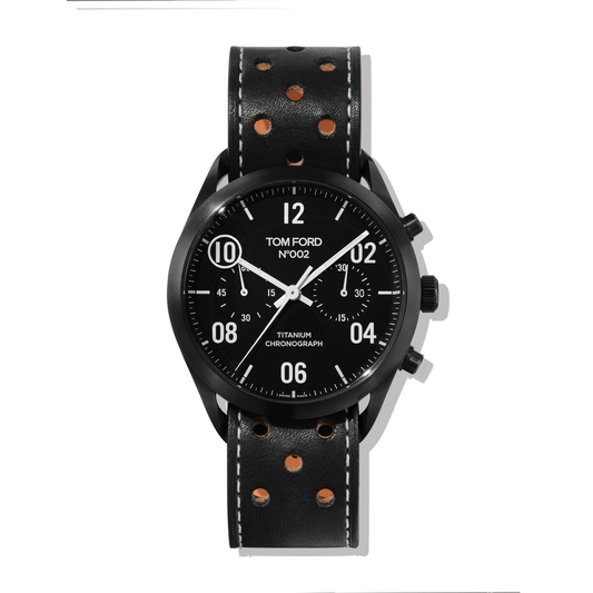 Tom Ford Watch: Blk Dial43mm RoundAuto, BrBlk DLC Ti, Blk Lth Strp - Black