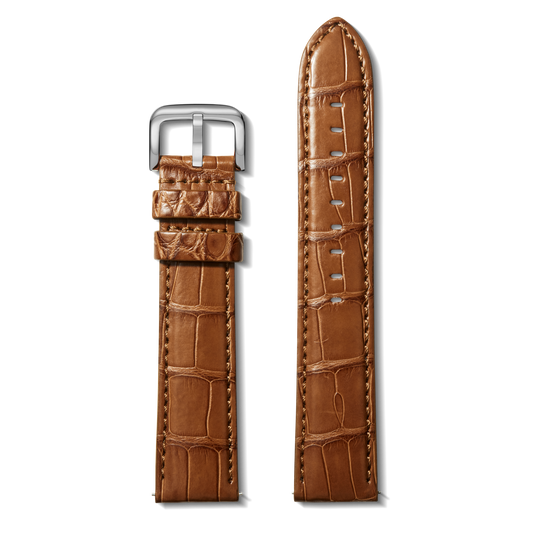 24mm Cognac Alligator Leather Watch Strap (Long) - Cognac