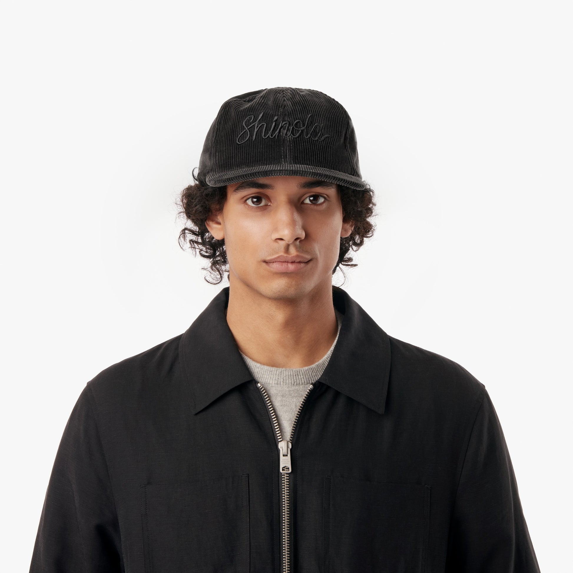 Corduroy Embroidered 6-Panel Hat - Black