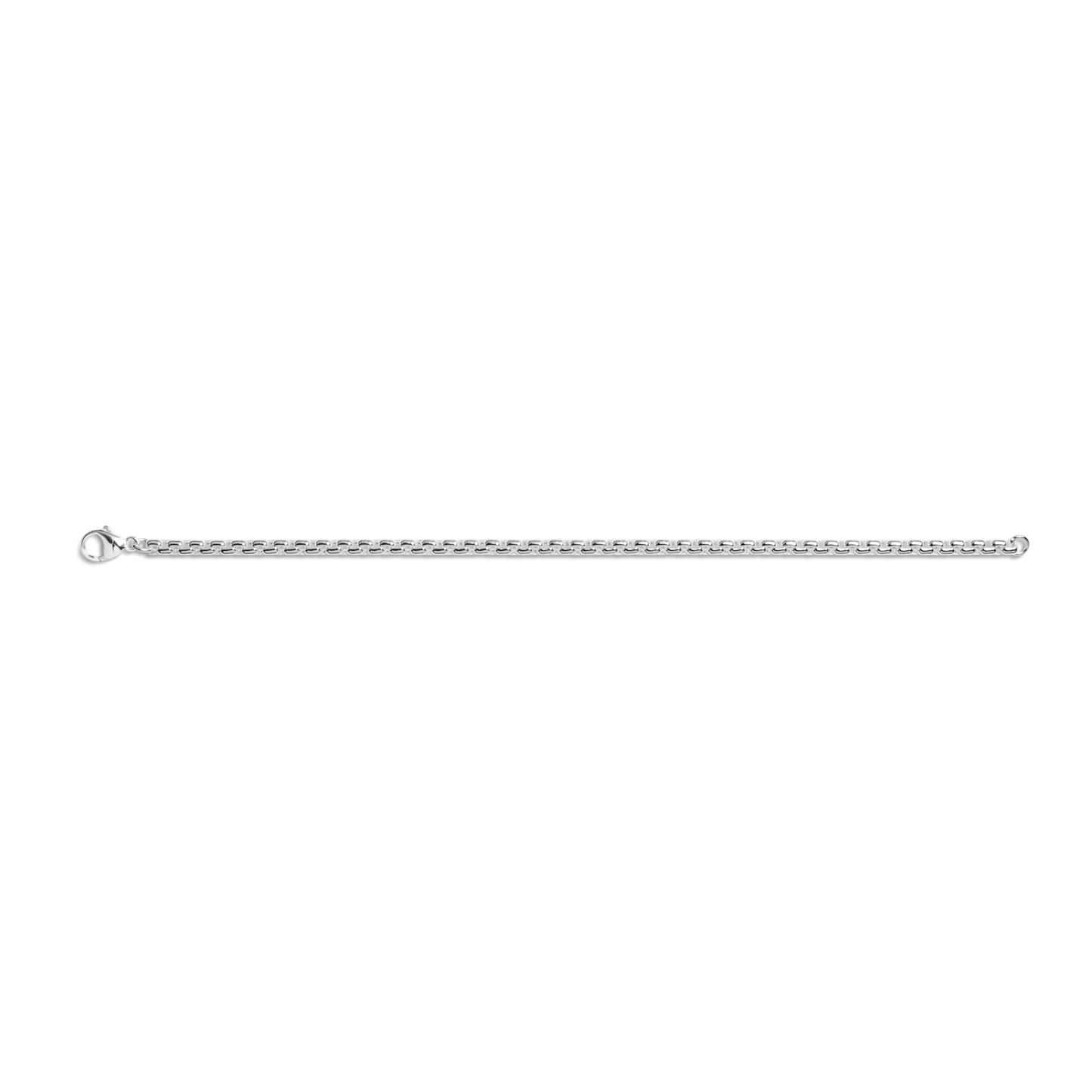 The Shinola 4mm Box Chain Bracelet features a sleek, elegant sterling silver design with a secure lobster clasp, shown against a plain white background.
