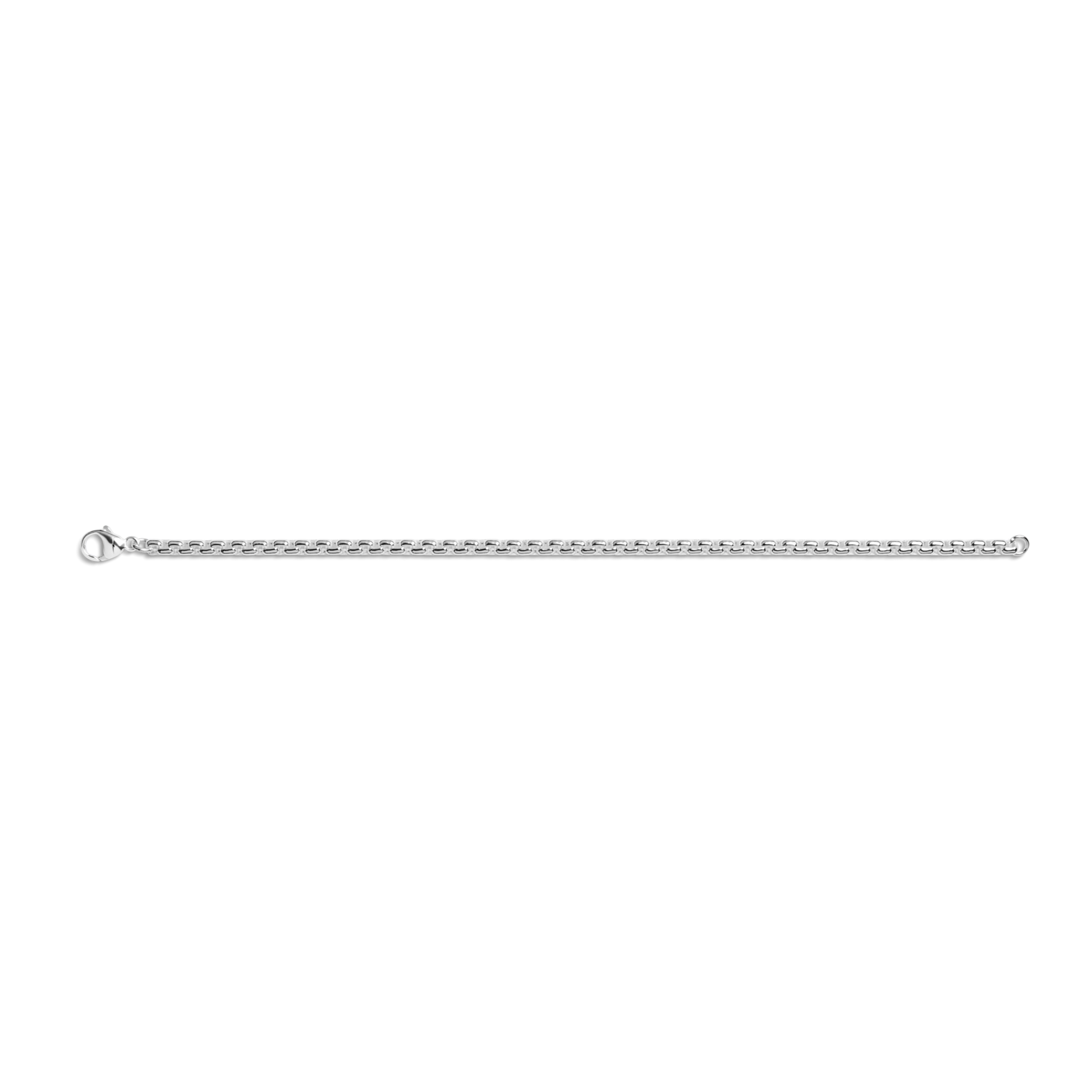 The Shinola 4mm Box Chain Bracelet features a sleek, elegant sterling silver design with a secure lobster clasp, shown against a plain white background.