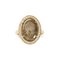 The Shinola Diamond Pave Oval Petoskey Ring in yellow gold features an oval Petoskey stone accented with sparkling white diamonds on a 14k band.