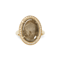 Diamond Pave Oval Petoskey Ring - Yellow Gold