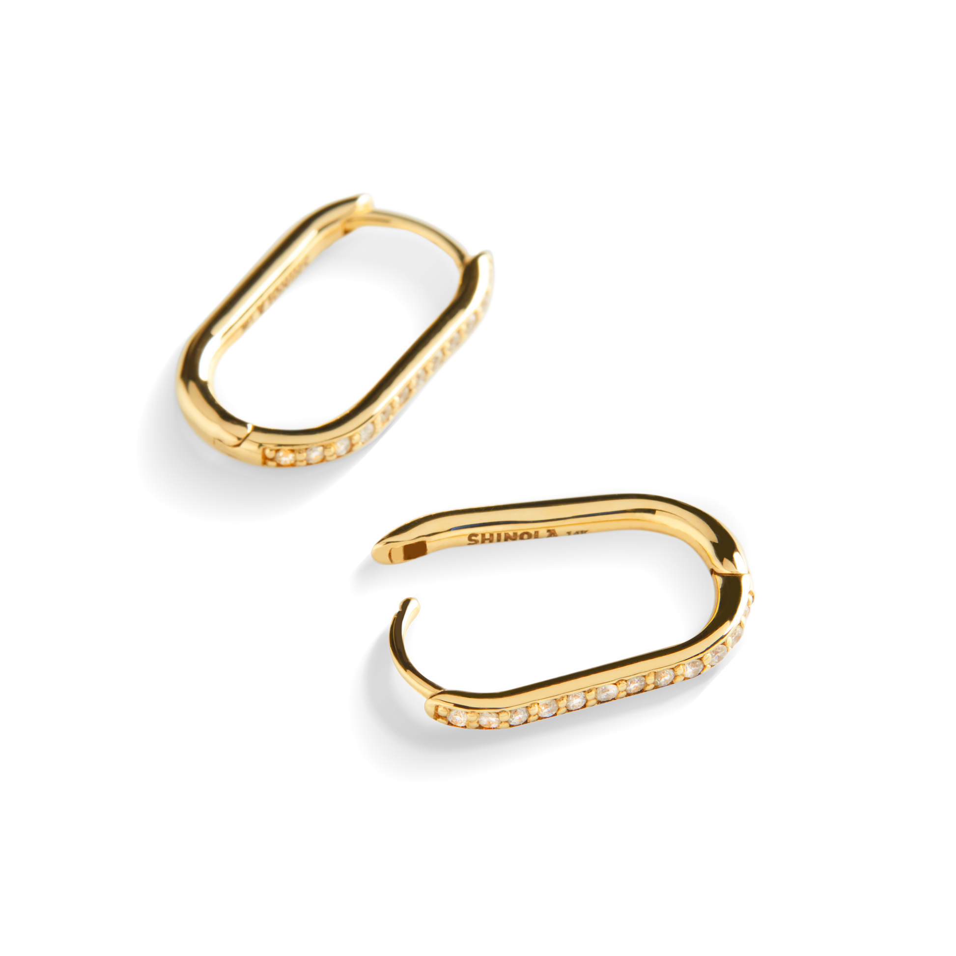 Diamond Oval Charm Hoop - Yellow Gold
