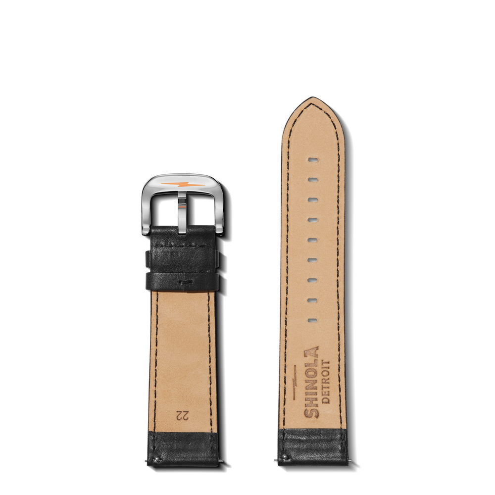 22mm Black Perforated Leather Watch Strap - Black
