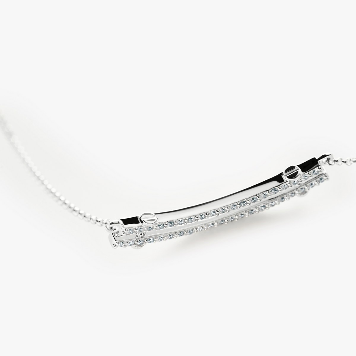 Diamond Pave Rivet Double Row Necklace - White Gold