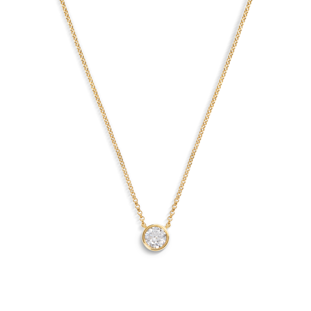1 Carat Round Diamond Necklace Yellow Gold