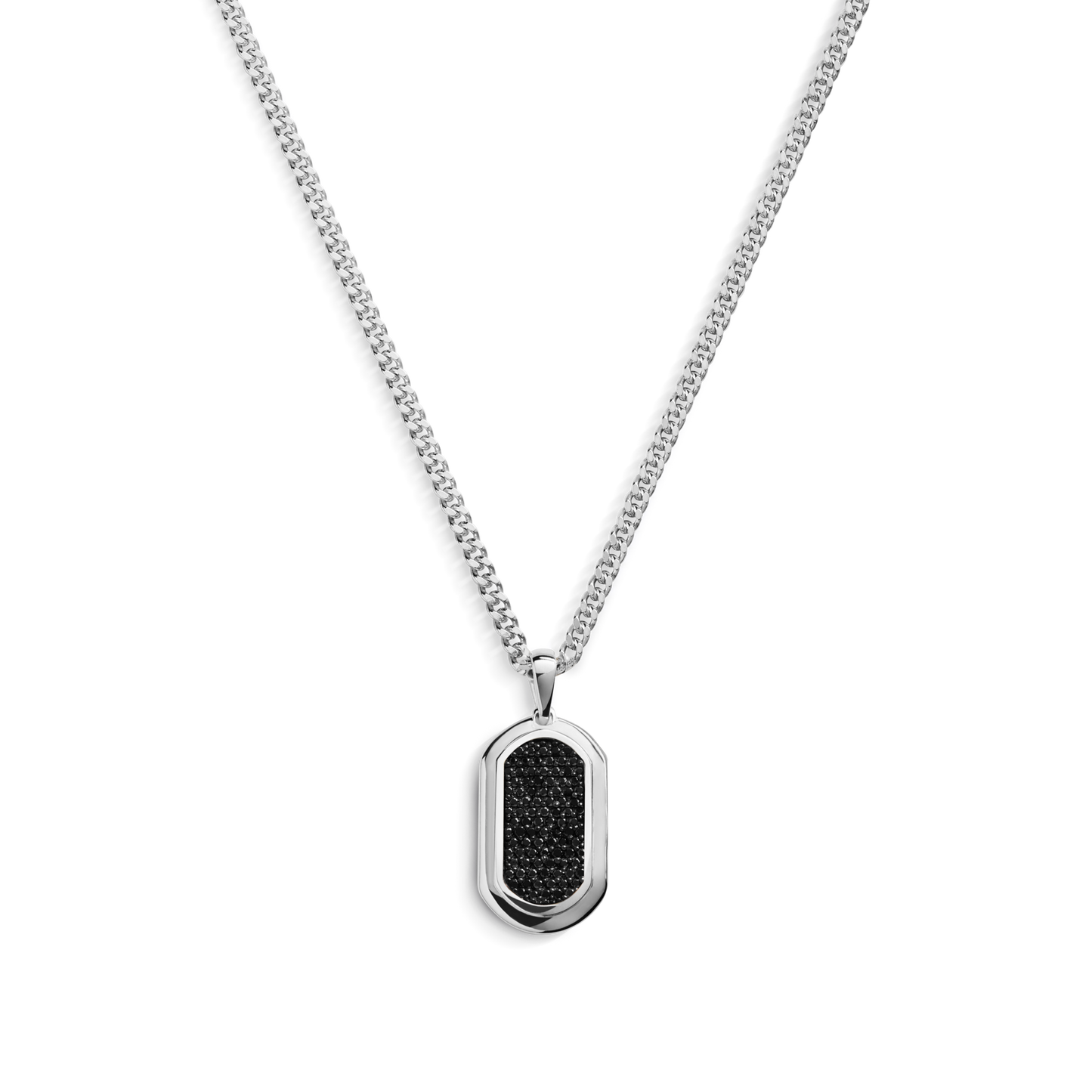 Black Diamond Pave Tag Necklace 22"- 24"