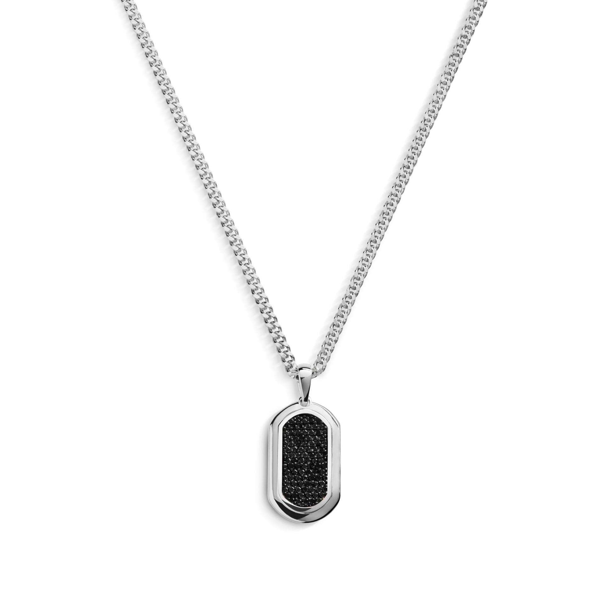 Black Diamond Pave Tag Necklace 22"- 24"