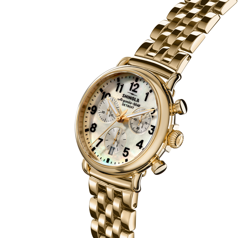 Runwell Chronograph Watch - MOP Gold Bracelet