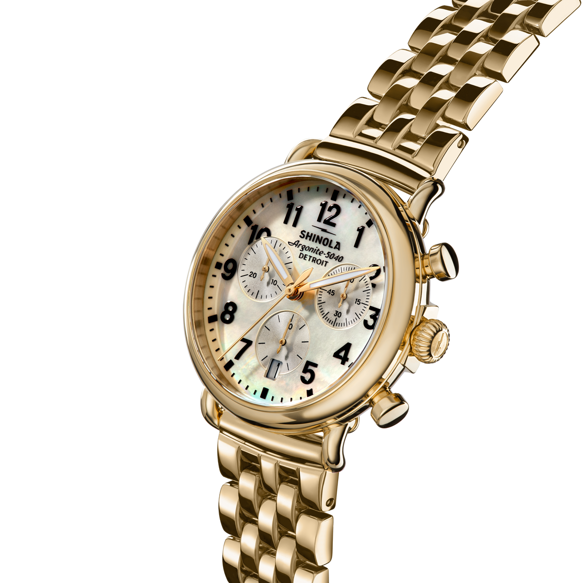 Runwell Chronograph Watch - MOP Gold Bracelet