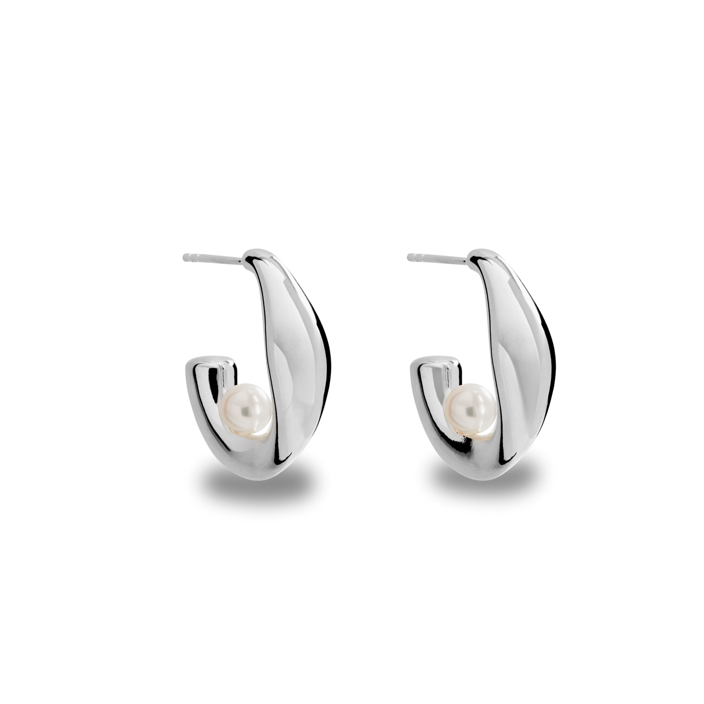 Signature Silver Pearl Hoops