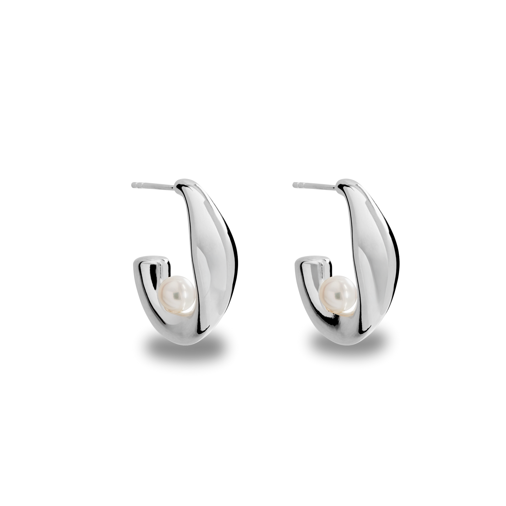 Signature Silver Pearl Hoops