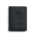 The Shinola Trifold Wallet - Dominos is a closed, black wallet made from Navigator leather, featuring a minimalist design and photographed on a plain white background.