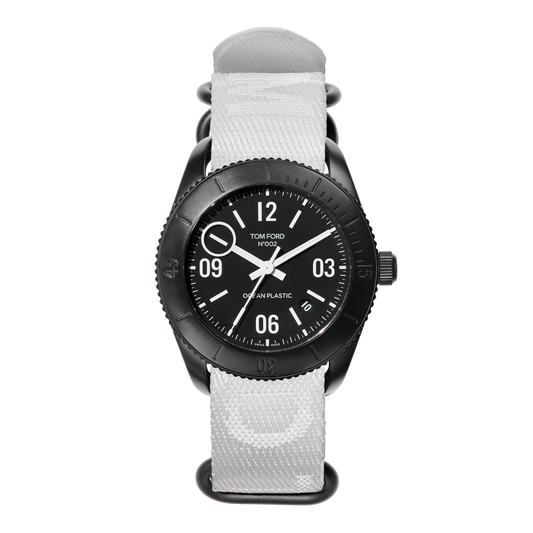 Tom Ford Watch: Blk Dial 43mm Auto Rd Sport SemiMtt, OP Woven Wht - Black