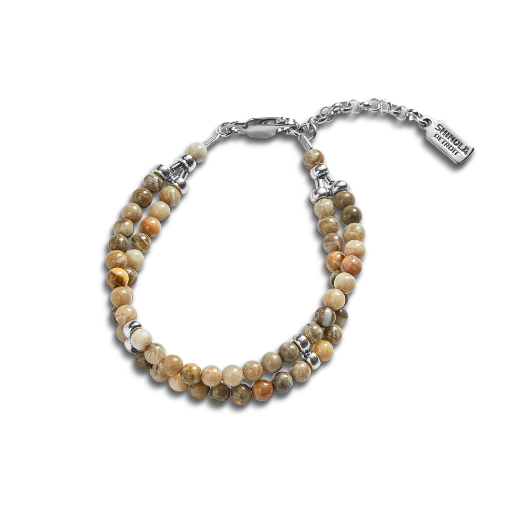 Double Row Petoskey Beaded Bracelet Sterling