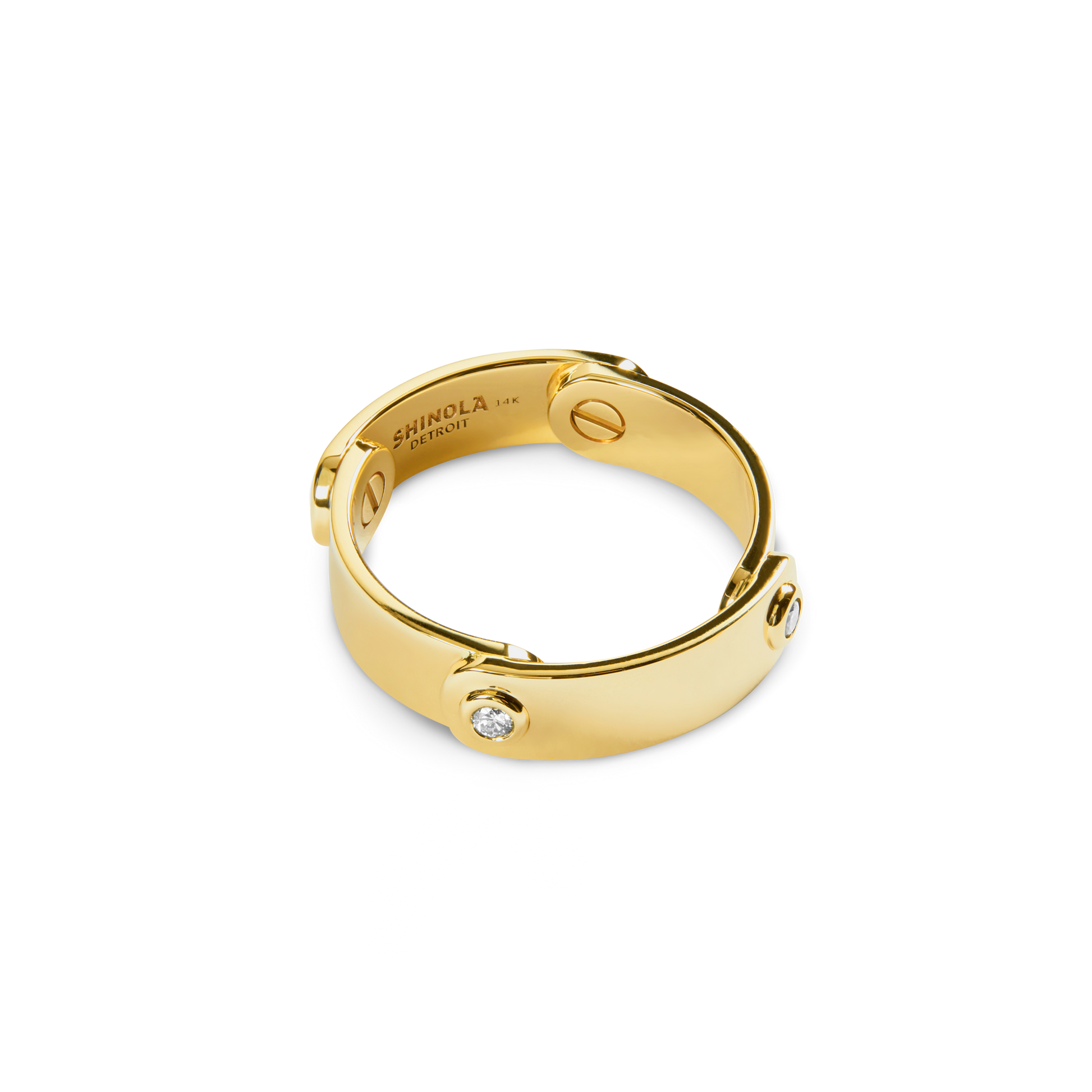 Diamond Rivet Plaque Ring - Yellow Gold