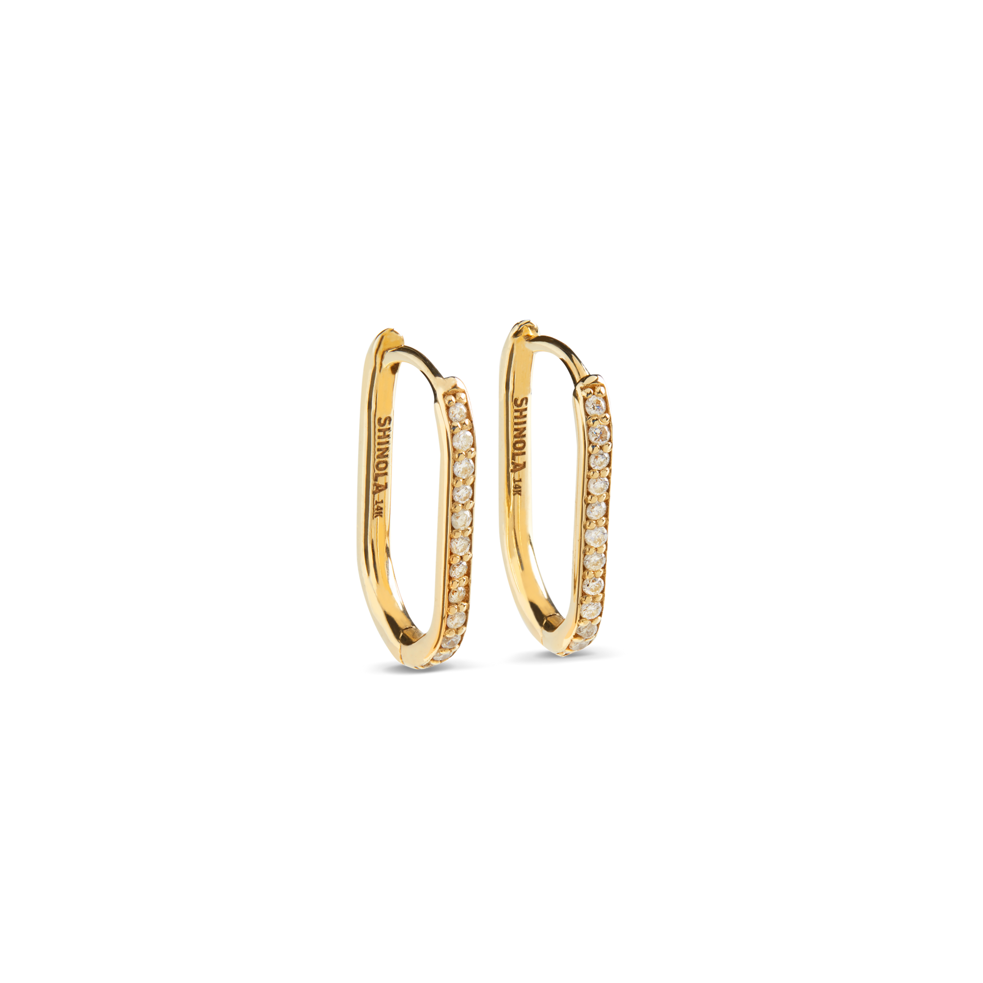 Diamond Oval Charm Hoop - Yellow Gold