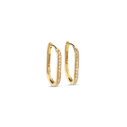 Diamond Oval Charm Hoop - Yellow Gold