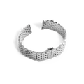 The Shinola 16mm Stainless Steel 7-Link Bracelet features polished silver links and a clasp, shown in a circular shape on a white background, allowing easy customization with compatible watch bands.