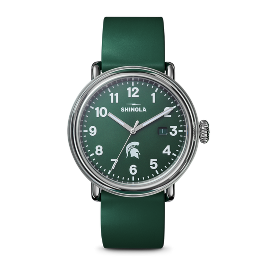 Detrola Watch - Collegiate - Spartan with green dial, matching strap, and silver-tone case by Shinola Detroit