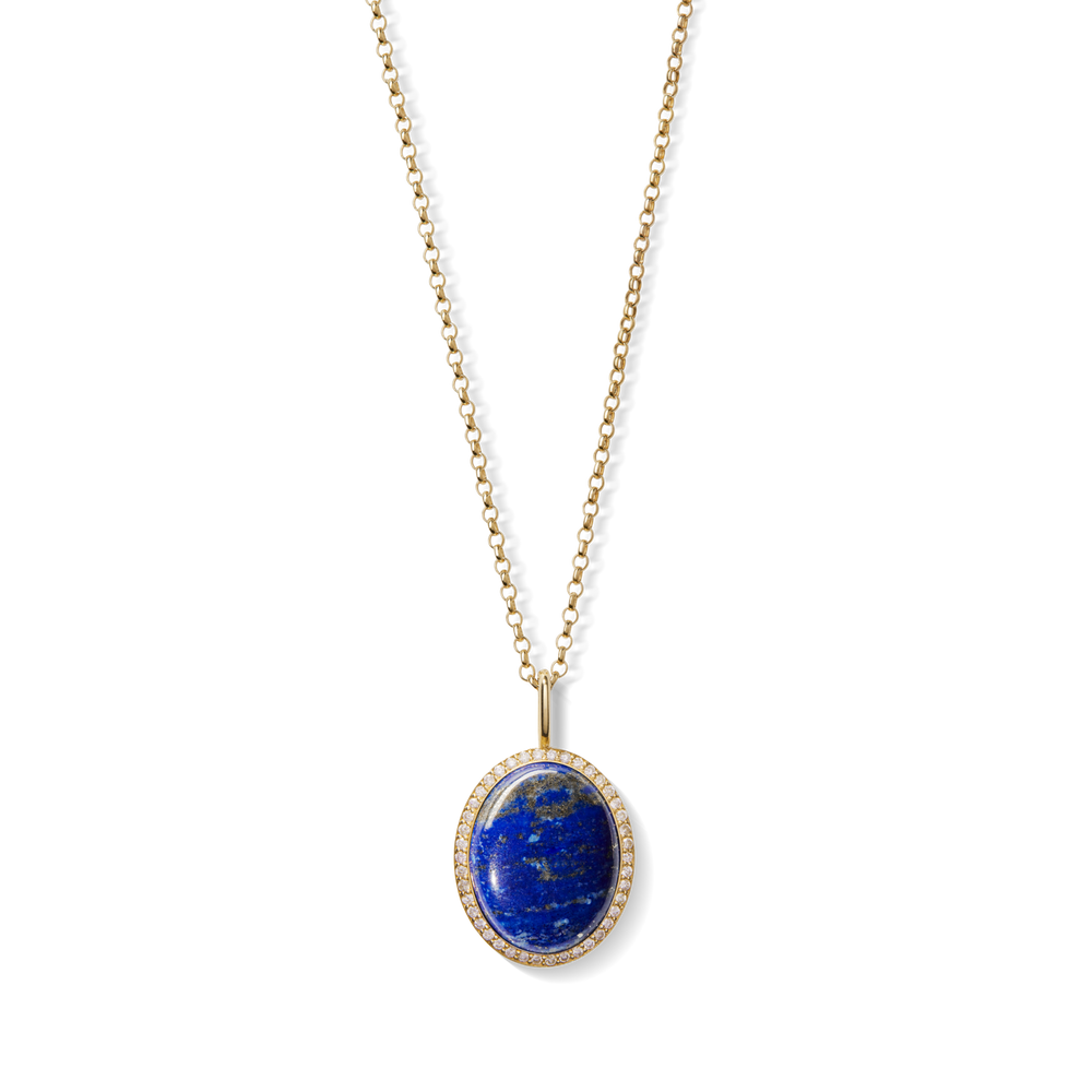 Diamond Pave Lapis Pendant Necklace - Yellow Gold