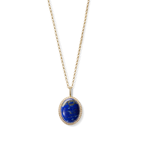Diamond Pave Lapis Pendant Necklace - Yellow Gold