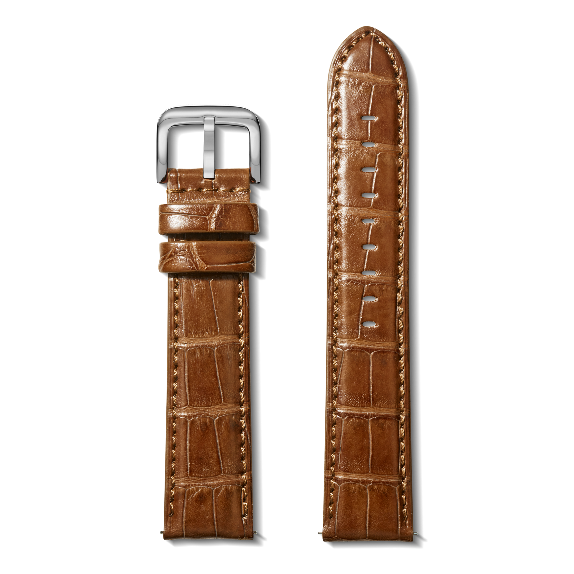22mm Cognac Alligator Leather Watch Strap (XL) - Cognac