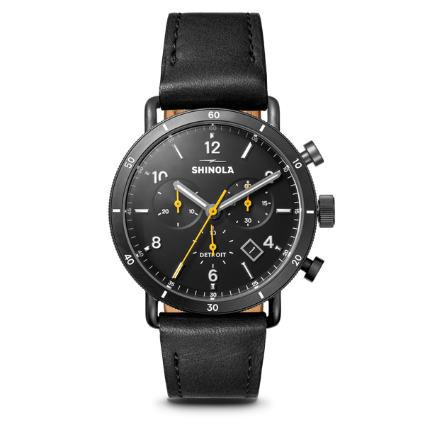 Canfield Sport Chronograph Watch - Black Leather Strap