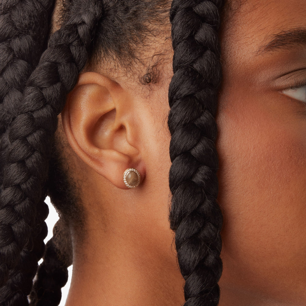 Diamond Pave Book Petoskey Studs - Yellow Gold