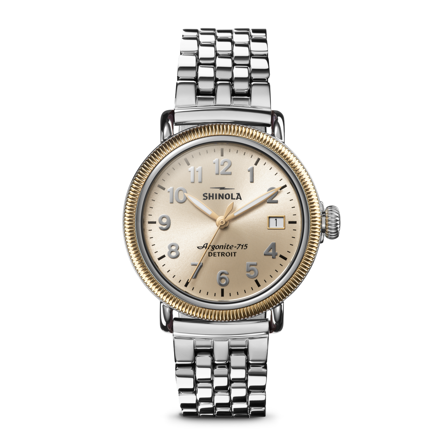 Runwell Coin Edge Watch - Silver Bracelet Gold