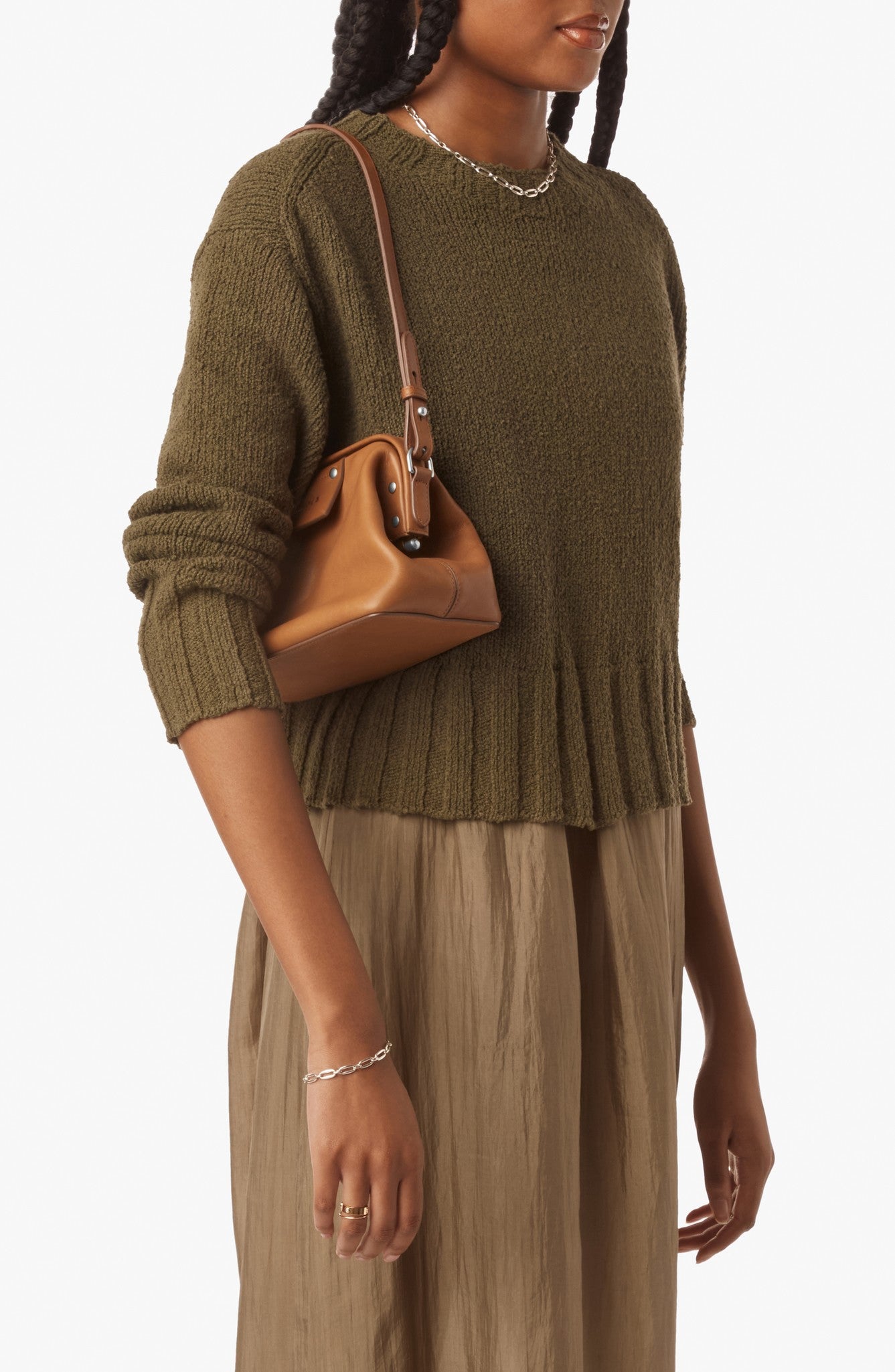 Rivet Frame Shoulder Bag - Tan