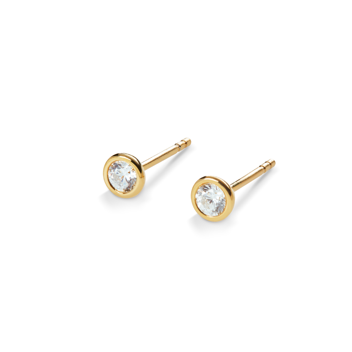 1/4 Carat Round Diamond Bezel Stud Earrings - Yellow Gold