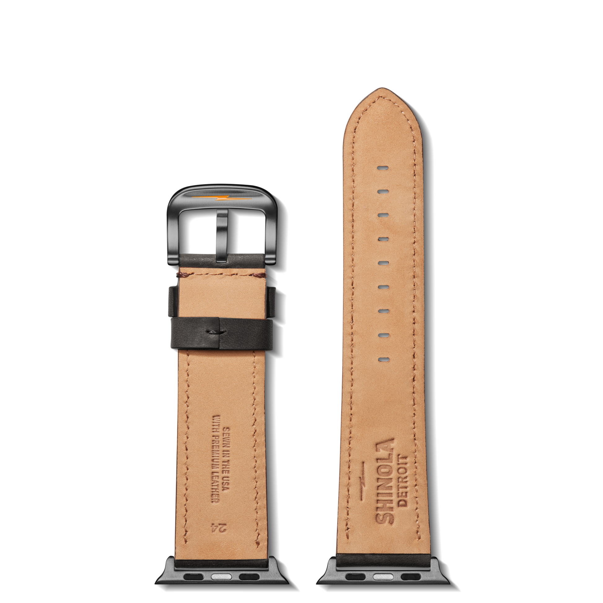 24mm Black Leather Apple Watch Strap - Black