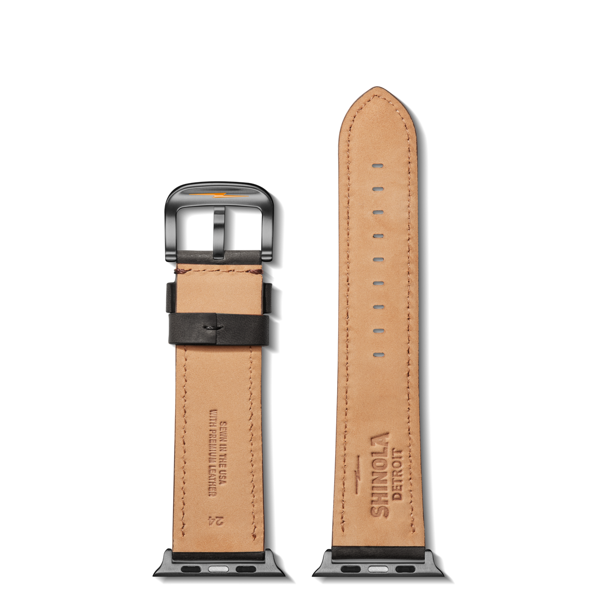 24mm Black Leather Apple Watch Strap - Black