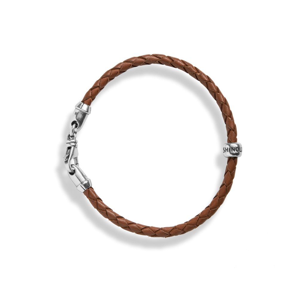 Single Wrap Woven Leather Bracelet - Tan