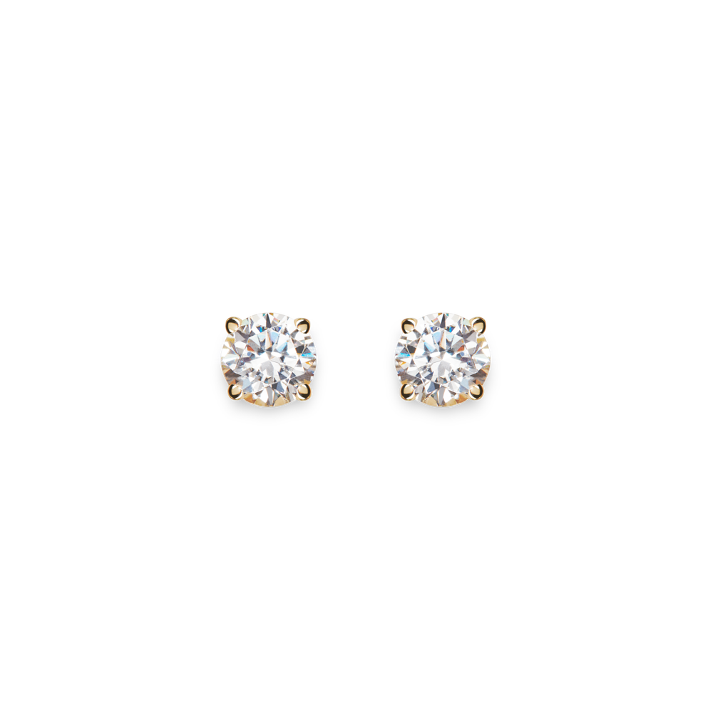 1 Carat Round Diamond Studs - Yellow Gold