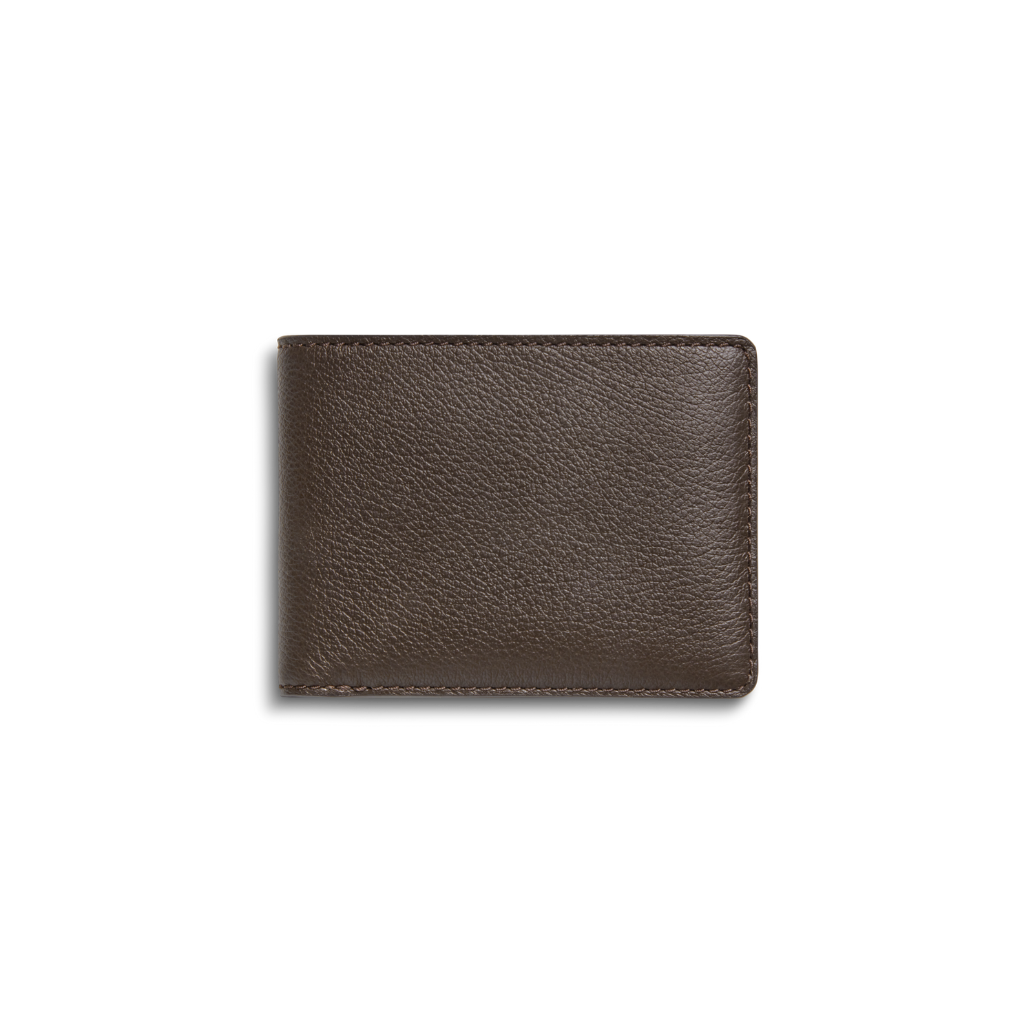 The Shinola Canfield ID Bifold Wallet in Espresso is shown closed, featuring dark brown pebbled leather with a smooth, slightly textured surface against a plain white background.
