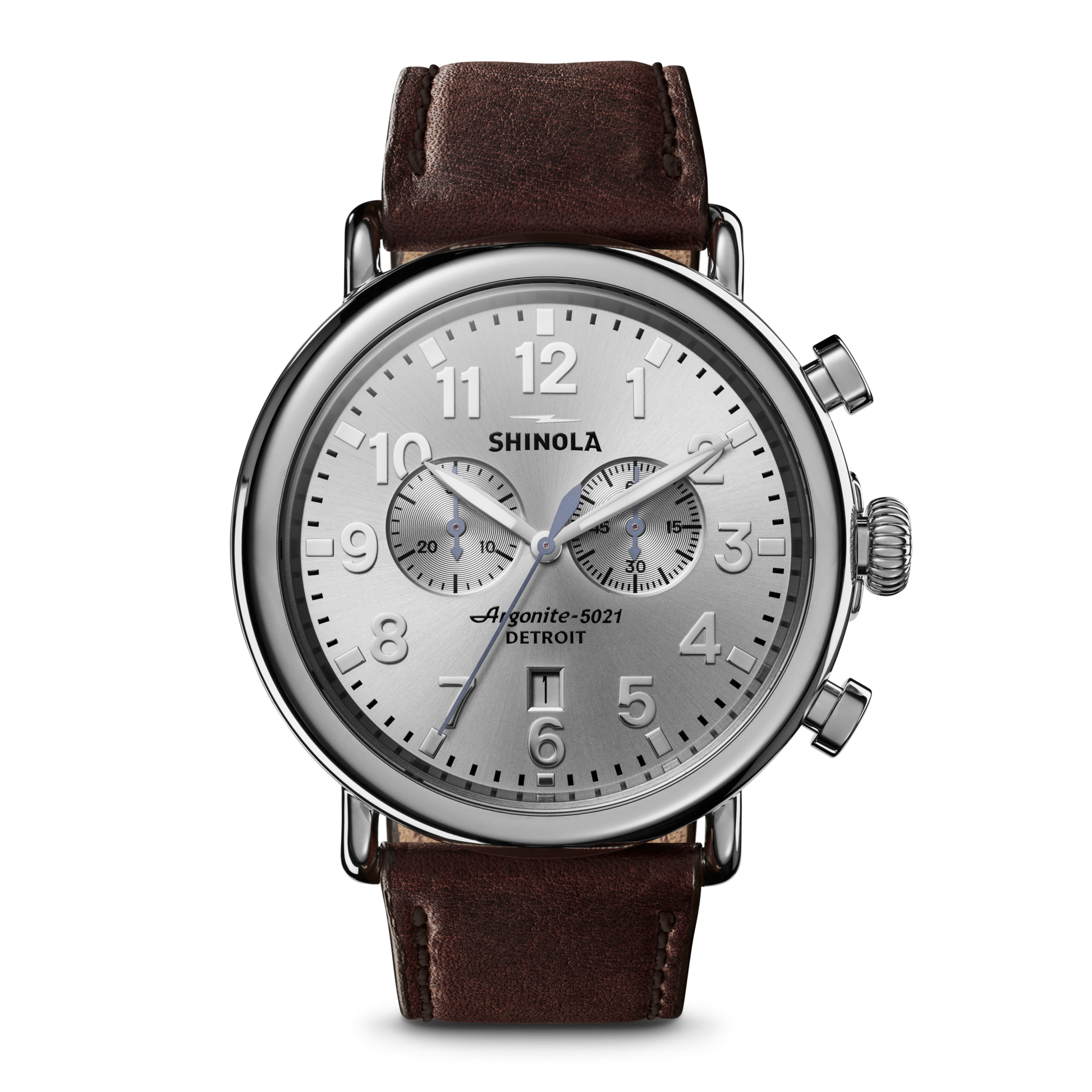 SHINOLA RUNWELL MENS WATCH 47mm ARGONITE 5021 Leather Strap