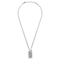 The Ribbed Tag Necklace by Shinola features diagonal ribbing and a petite onyx pendant, elegantly suspended from a sterling silver curb chain.